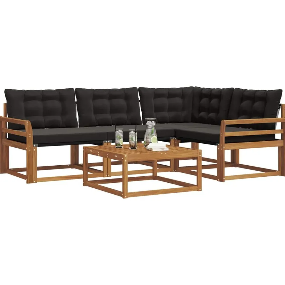 vidaXL Conjunto de sofás de exterior con cojín 5 pcs Natural y negro