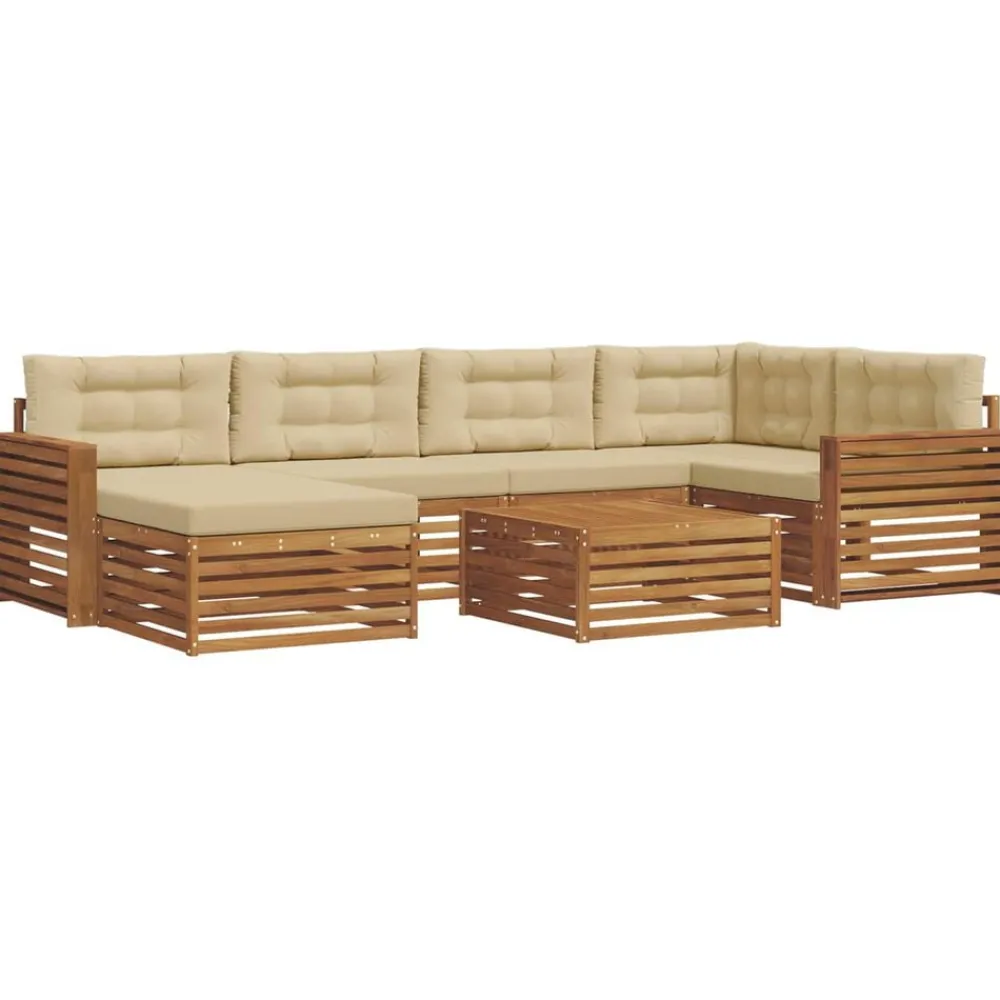 vidaXL Conjunto de sofás de exterior con cojín 7 pcs Natural y beige Discount
