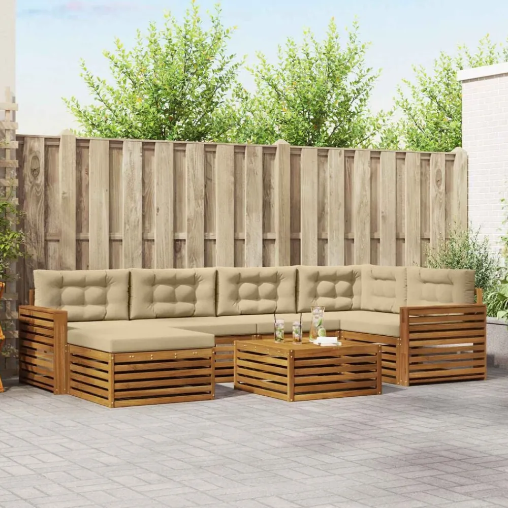 vidaXL Conjunto de sofás de exterior con cojín 7 pcs Natural y beige Discount