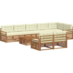 vidaXL Conjunto de sofás de exterior con cojín 9 pcs Natural y crema Discount