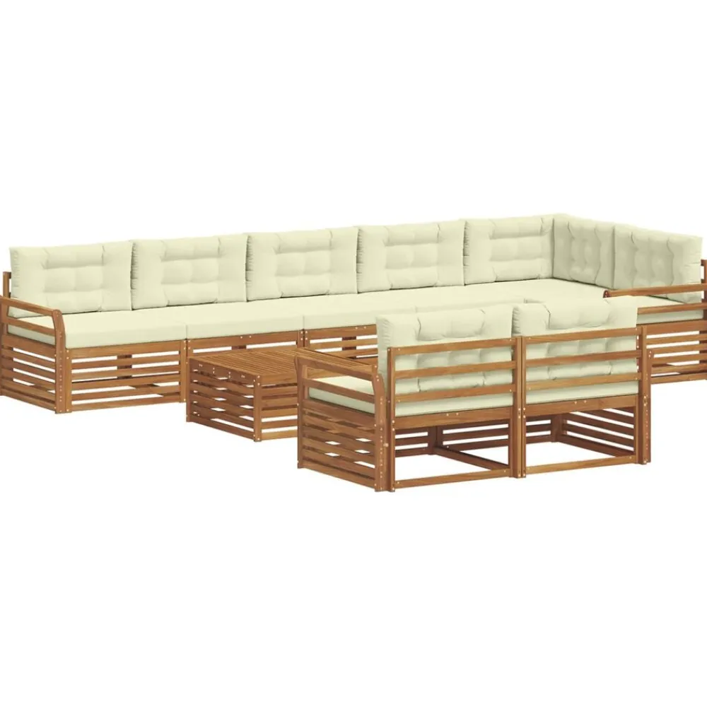 vidaXL Conjunto de sofás de exterior con cojín 9 pcs Natural y crema Discount