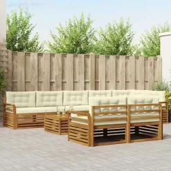 vidaXL Conjunto de sofás de exterior con cojín 9 pcs Natural y crema Discount