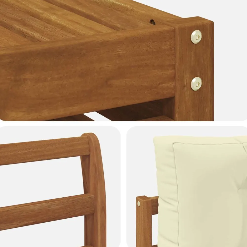 vidaXL Conjunto de sofás de exterior con cojín 9 pcs Natural y crema Discount