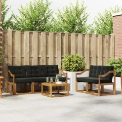 vidaXL Conjunto de sofás de exterior con cojín 6 pcs Natural y negro Clearance