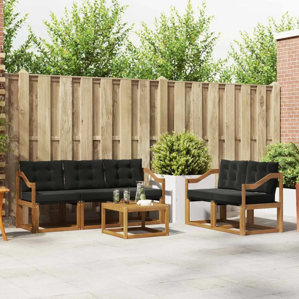 vidaXL Conjunto de sofás de exterior con cojín 6 pcs Natural y negro Clearance