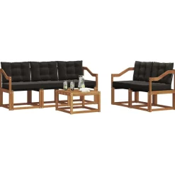vidaXL Conjunto de sofás de exterior con cojín 6 pcs Natural y negro Clearance