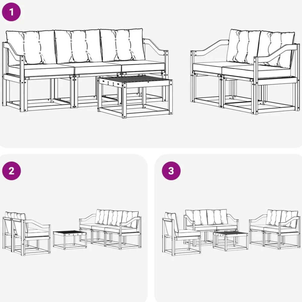 vidaXL Conjunto de sofás de exterior con cojín 6 pcs Natural y negro Clearance
