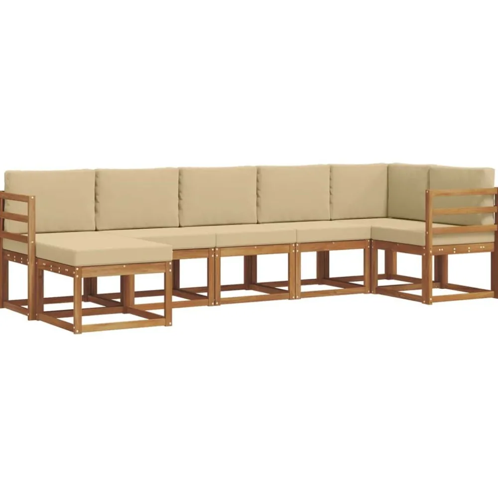 vidaXL Conjunto de sofás de exterior con cojín 7 pcs Natural y beige New