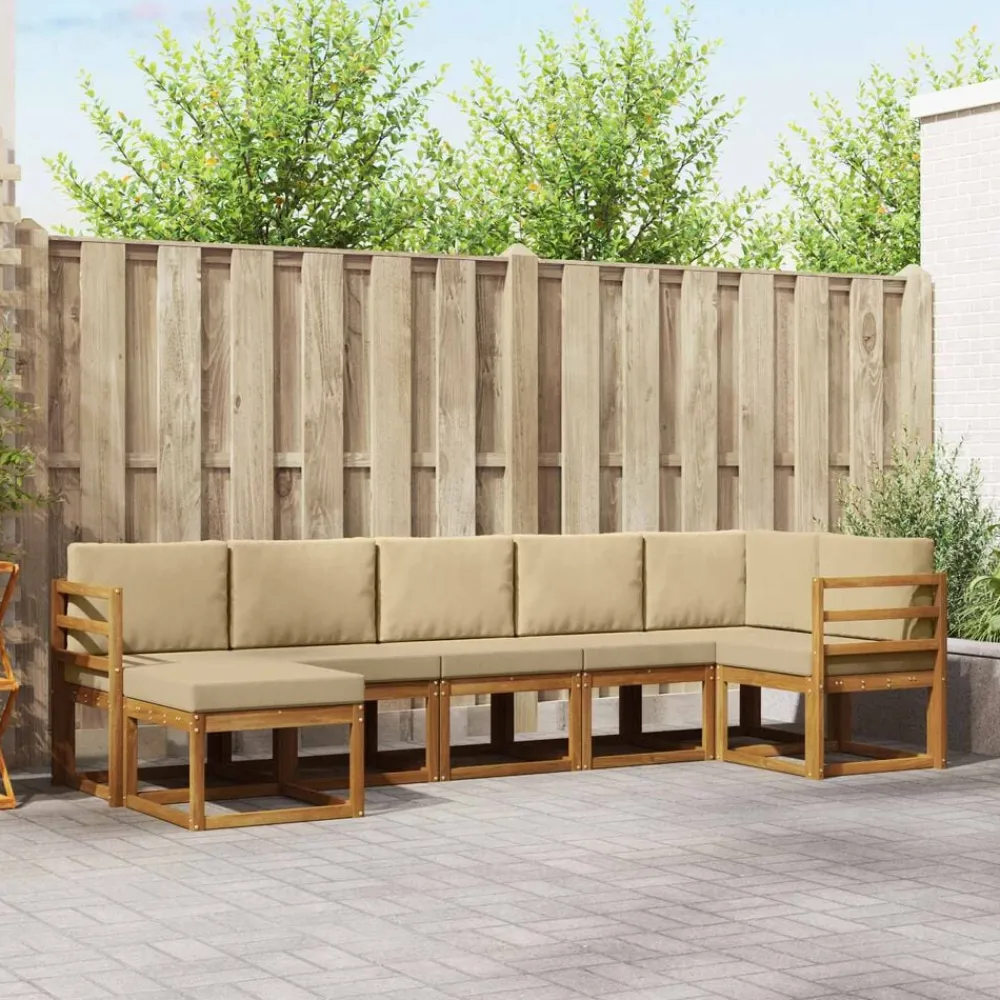 vidaXL Conjunto de sofás de exterior con cojín 7 pcs Natural y beige New