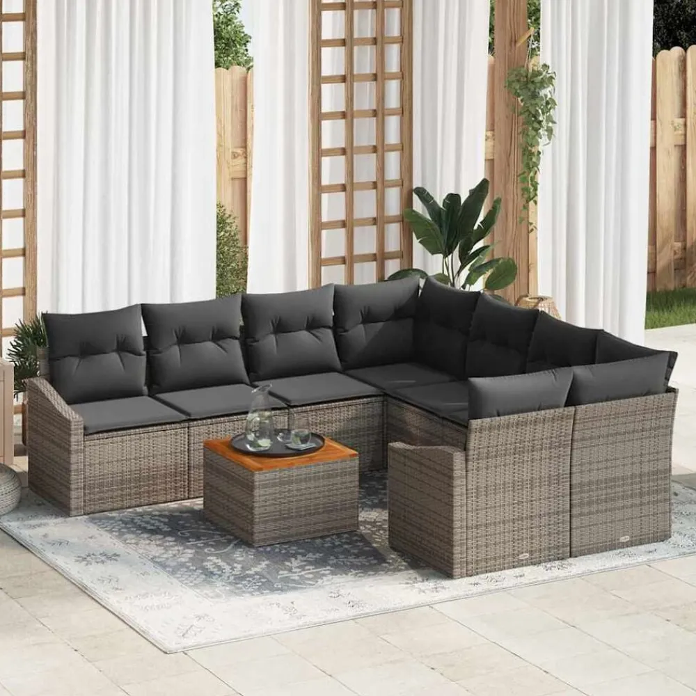 vidaXL Muebles De Jardín-Conjunto de sofás de jardín 9 pcs ratán sintético
