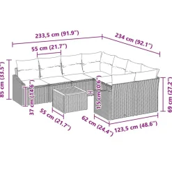 vidaXL Muebles De Jardín-Conjunto de sofás de jardín 9 pcs ratán sintético