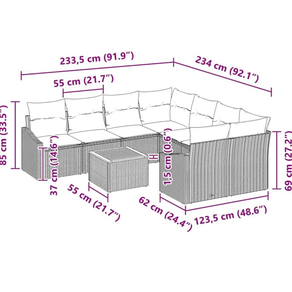 vidaXL Muebles De Jardín-Conjunto de sofás de jardín 9 pcs ratán sintético