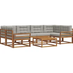 vidaXL Conjuntos De Muebles-Conjunto de sofás de exterior 7 pcs Gris Natural y Claro