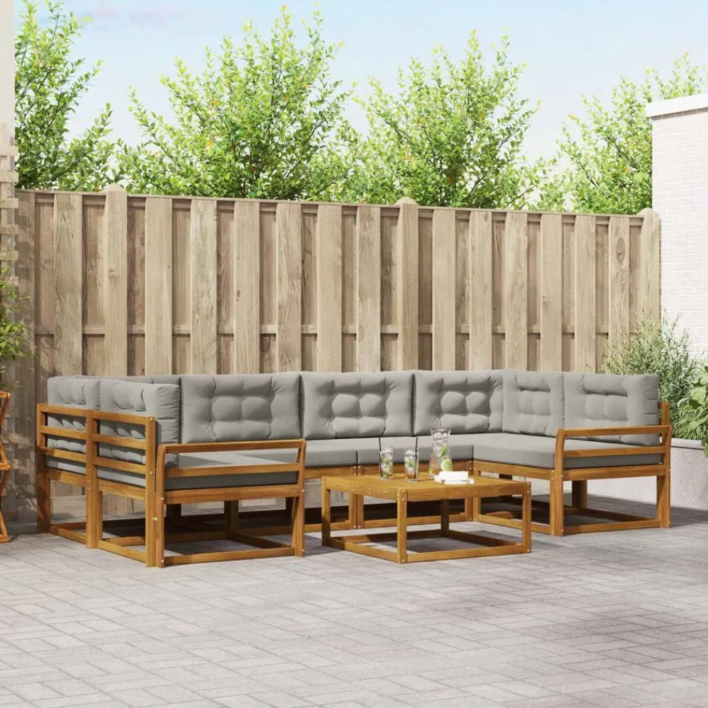 vidaXL Conjuntos De Muebles-Conjunto de sofás de exterior 7 pcs Gris Natural y Claro
