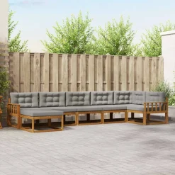 vidaXL Conjuntos De Muebles-Conjunto de sofás de exterior 7 pcs Gris Natural y Claro