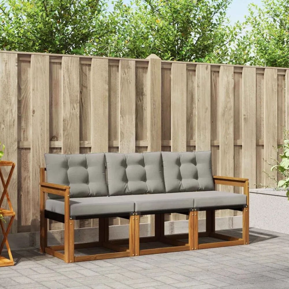 vidaXL Conjuntos De Muebles-Conjunto de sofás de exterior 3 pcs Gris Natural y Claro