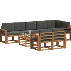 vidaXL Conjunto de sofás de exterior 9 pcs Natural y antracita Hot