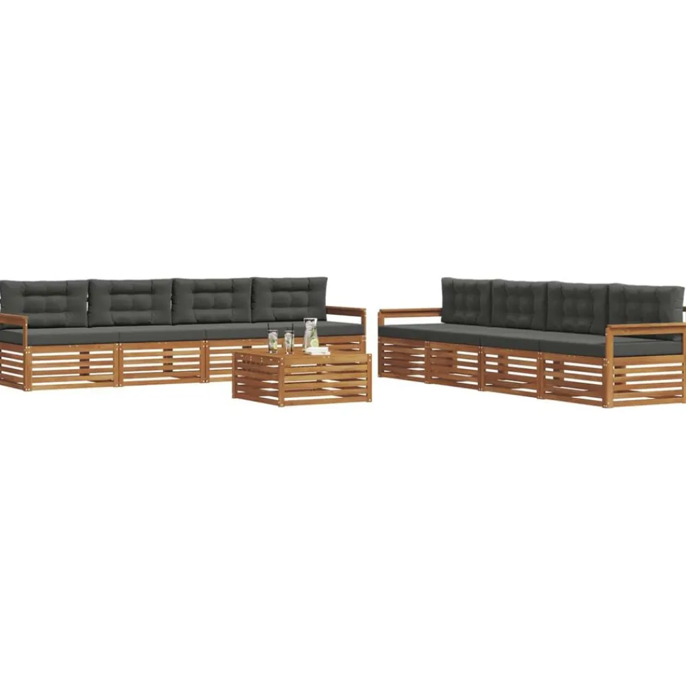 vidaXL Conjunto de sofás de exterior 9 pcs Natural y antracita Best