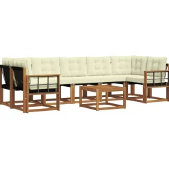 vidaXL Conjunto de sofás de exterior con cojín 8 pcs Natural y crema Outlet