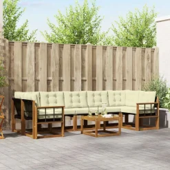 vidaXL Conjunto de sofás de exterior con cojín 8 pcs Natural y crema Outlet