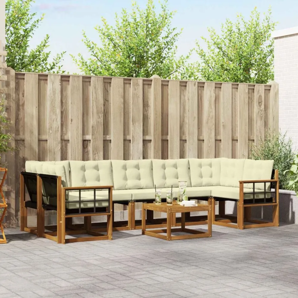 vidaXL Conjunto de sofás de exterior con cojín 8 pcs Natural y crema Outlet