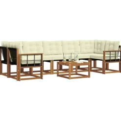 vidaXL Conjunto de sofás de exterior con cojín 8 pcs Natural y crema Outlet