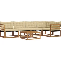 vidaXL Conjunto de sofás de exterior con cojín 6 pcs Natural y beige Clearance