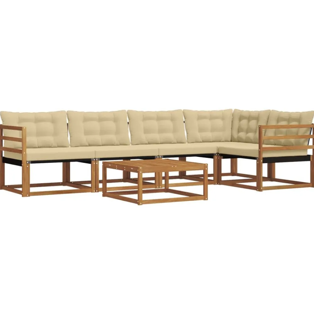 vidaXL Conjunto de sofás de exterior con cojín 6 pcs Natural y beige Clearance