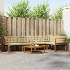 vidaXL Conjunto de sofás de exterior con cojín 6 pcs Natural y beige Clearance