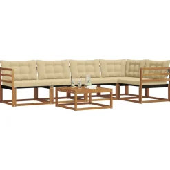 vidaXL Conjunto de sofás de exterior con cojín 6 pcs Natural y beige Clearance