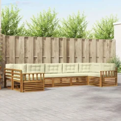 vidaXL Conjunto de sofás de exterior con cojín 7 pcs Natural y crema New