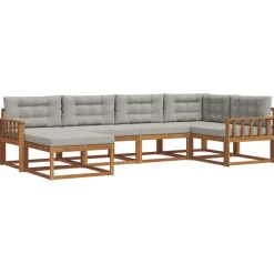 vidaXL Conjuntos De Muebles-Conjunto de sofás de exterior 6 pcs Gris Natural y Claro