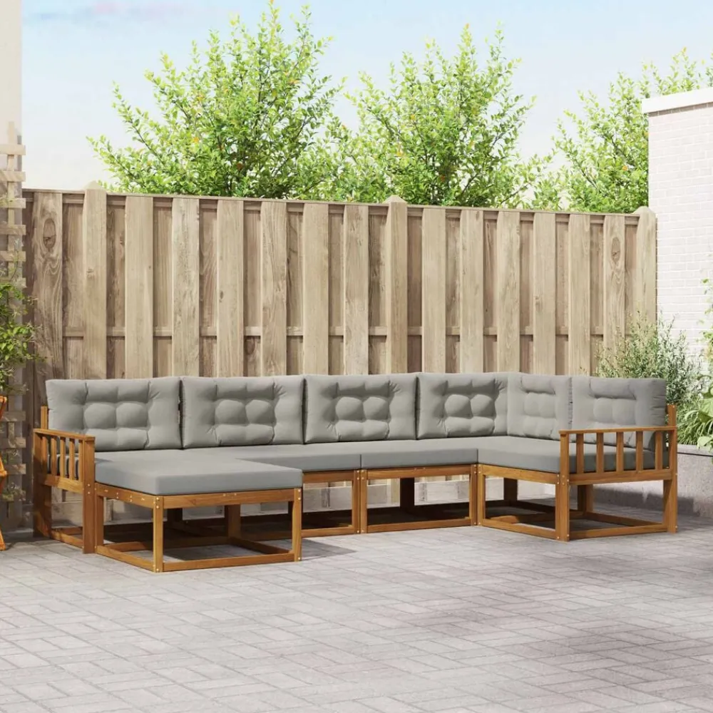 vidaXL Conjuntos De Muebles-Conjunto de sofás de exterior 6 pcs Gris Natural y Claro