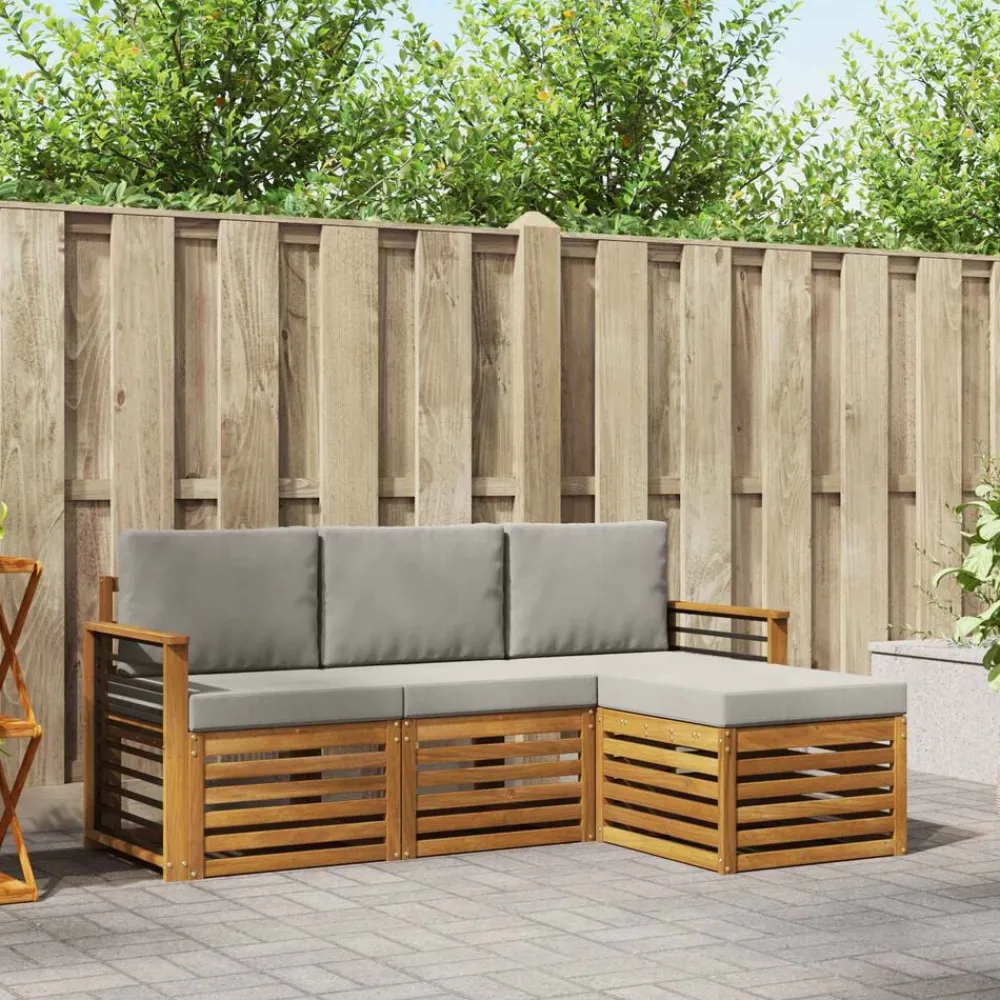 vidaXL Conjunto de sofás de exterior 4 pcs Gris Natural y Claro Gris claro y natural Clearance