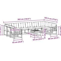 vidaXL Conjunto de sofás de exterior con cojín 11 pcs Natural y beige Outlet