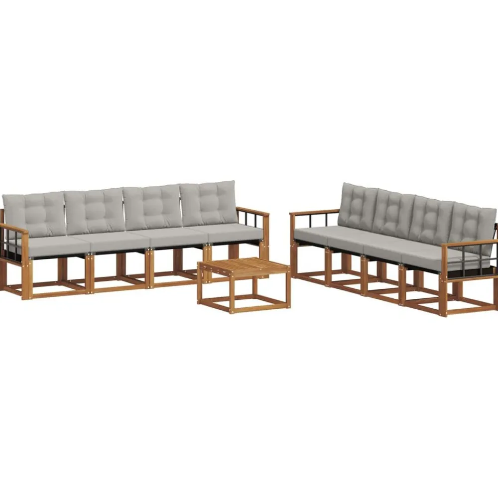 vidaXL Conjuntos De Muebles-Conjunto de sofás de exterior 9 pcs Gris Natural y Claro