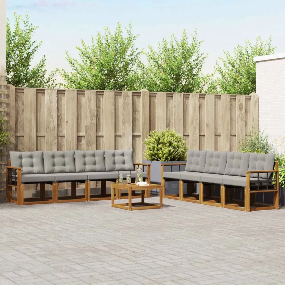 vidaXL Conjuntos De Muebles-Conjunto de sofás de exterior 9 pcs Gris Natural y Claro