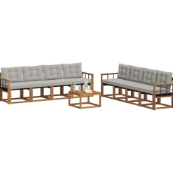 vidaXL Conjuntos De Muebles-Conjunto de sofás de exterior 9 pcs Gris Natural y Claro
