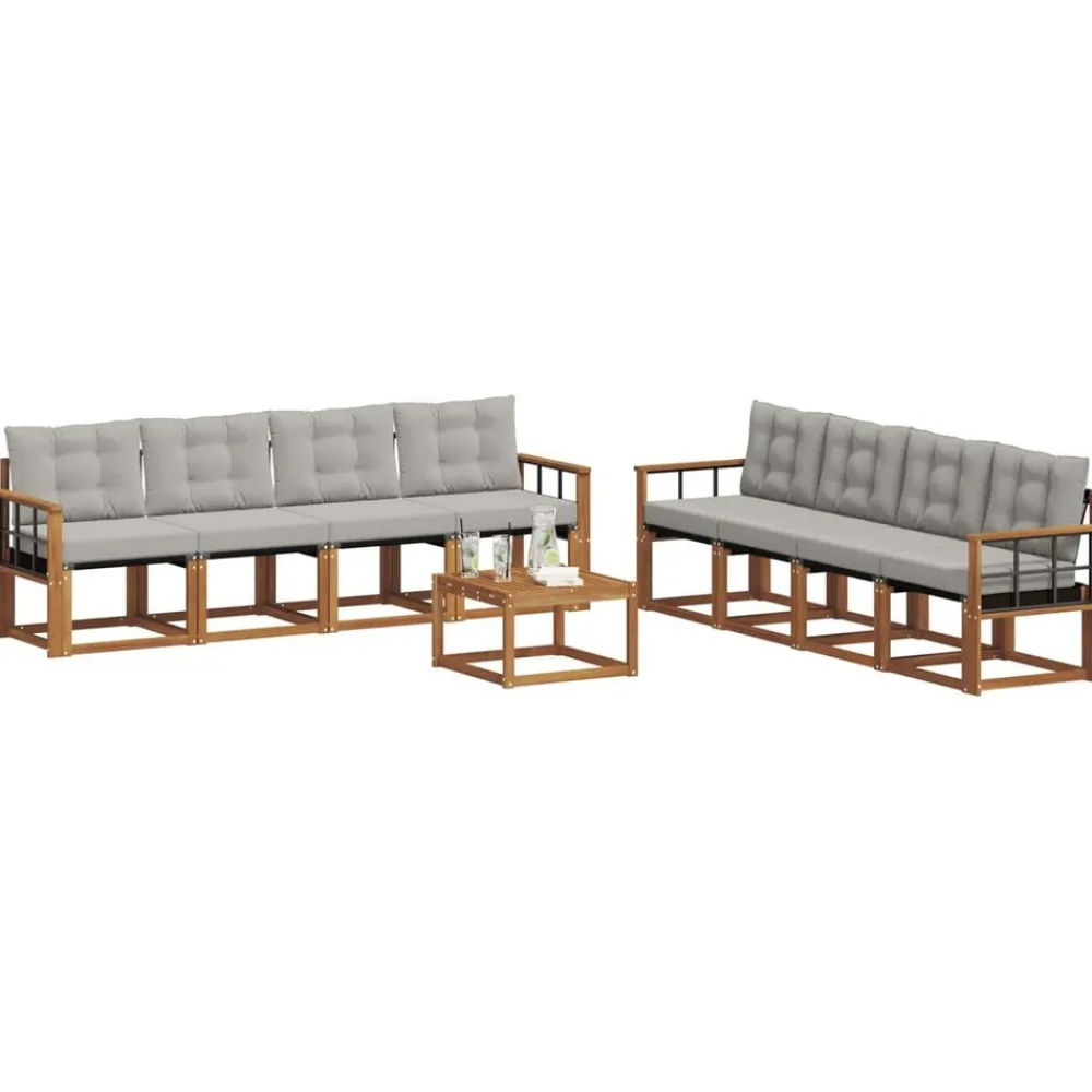 vidaXL Conjuntos De Muebles-Conjunto de sofás de exterior 9 pcs Gris Natural y Claro