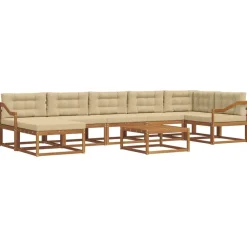 vidaXL Conjunto de sofás de exterior con cojín 8 pcs Natural y beige Online