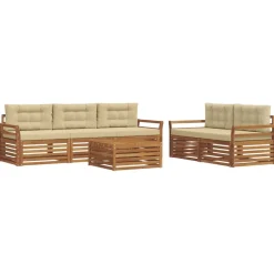 vidaXL Conjunto de sofás de exterior con cojín 6 pcs Natural y beige Outlet
