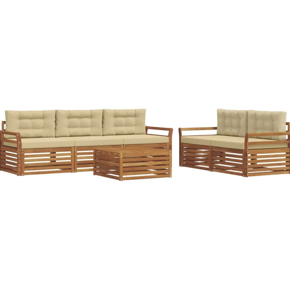 vidaXL Conjunto de sofás de exterior con cojín 6 pcs Natural y beige Outlet