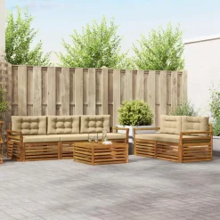 vidaXL Conjunto de sofás de exterior con cojín 6 pcs Natural y beige Outlet