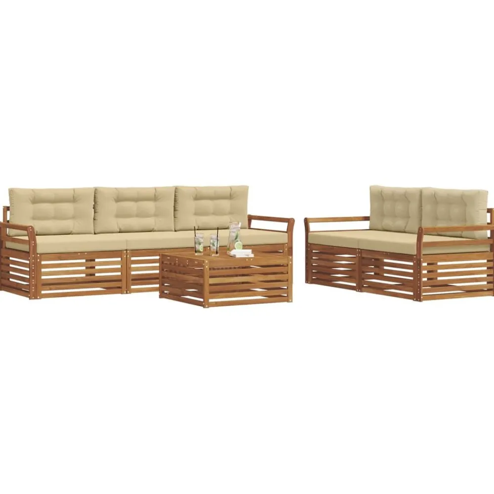 vidaXL Conjunto de sofás de exterior con cojín 6 pcs Natural y beige Outlet