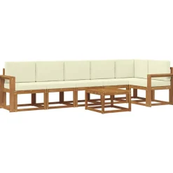 vidaXL Conjunto de sofás de exterior con cojín 7 pcs Natural y crema Hot