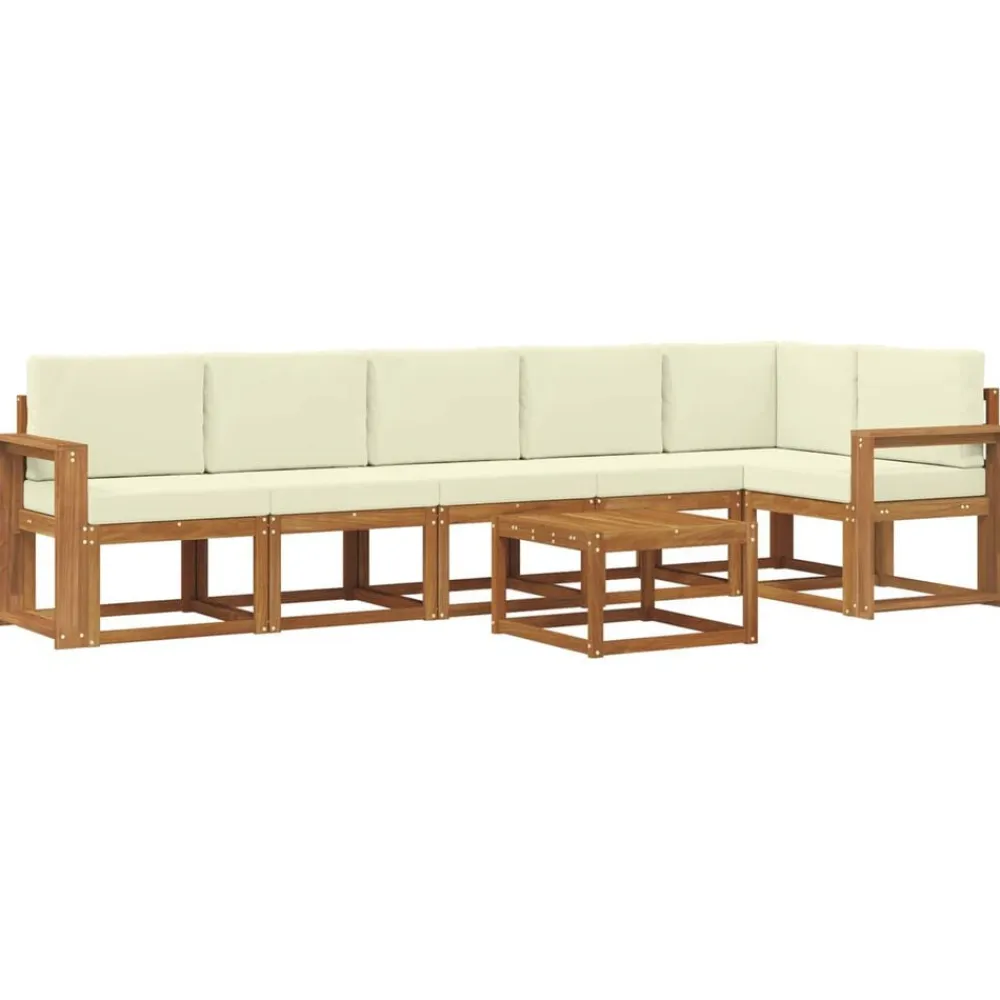 vidaXL Conjunto de sofás de exterior con cojín 7 pcs Natural y crema Hot