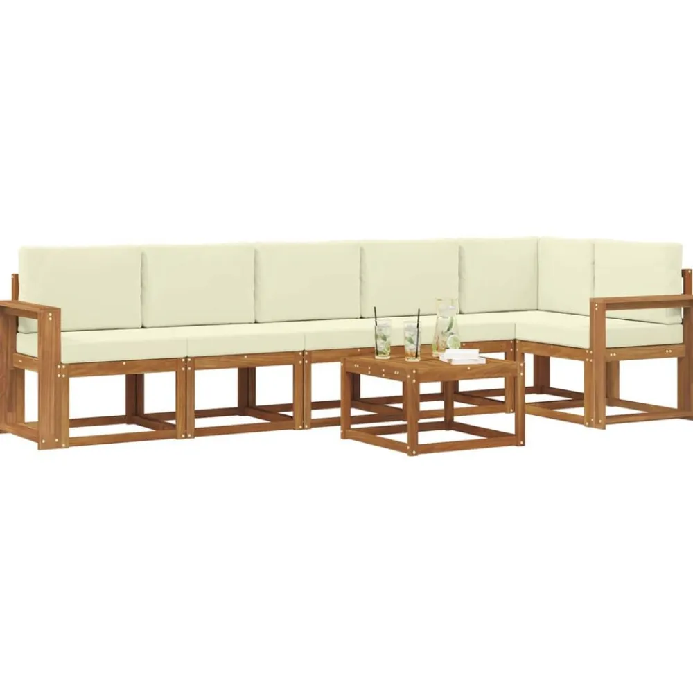 vidaXL Conjunto de sofás de exterior con cojín 7 pcs Natural y crema Hot