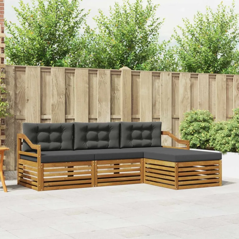 vidaXL Conjunto de sofás de exterior 4 pcs Natural y antracita Discount