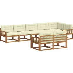 vidaXL Conjunto de sofás de exterior con cojín 8 pcs Natural y crema Hot