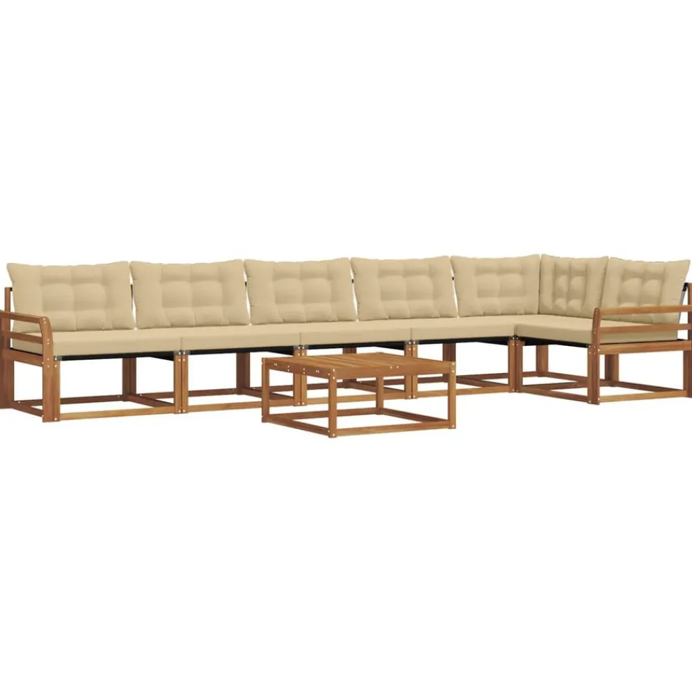 vidaXL Conjunto de sofás de exterior con cojín 7 pcs Natural y beige Best